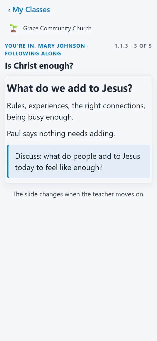 A student's phone following the same slide