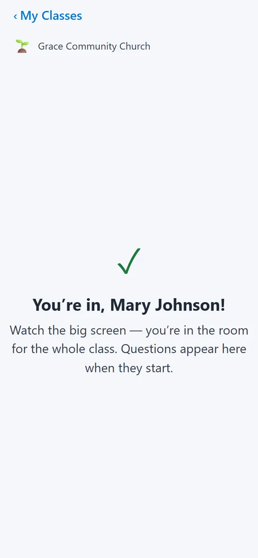 A student's phone back on the waiting screen