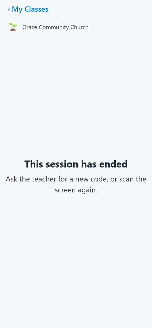 A student's phone: This session has ended
