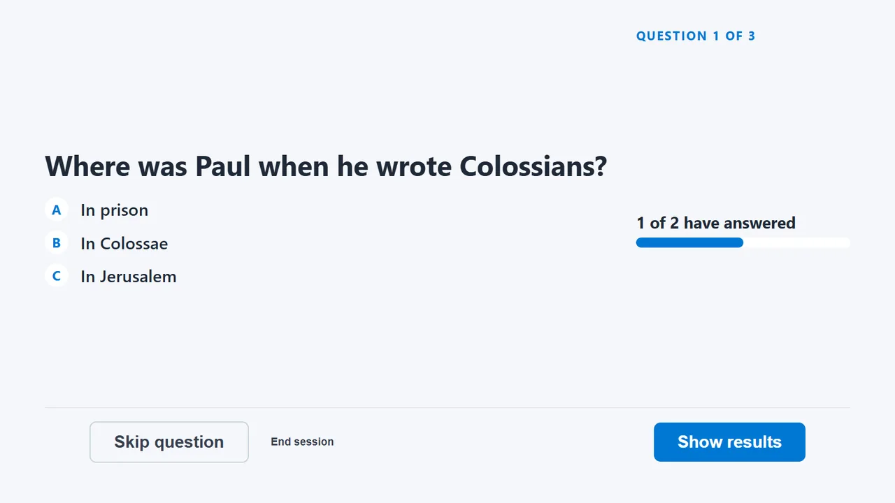 Question 1 of 3 on the projector: 1 of 2 have answered