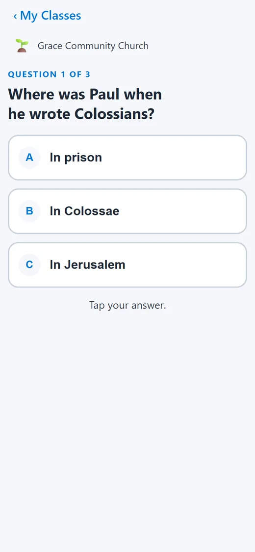 The question on a phone with three answer buttons A, B, C