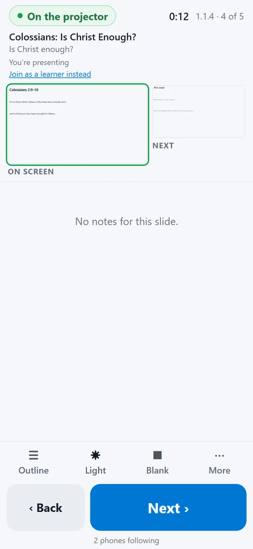 The phone clicker in light mode