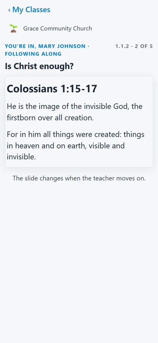 Following along on slide 1.1.2, Colossians 1:15-17